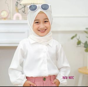 KEMEJA ANAK PEREMPUAN BAHAN CRINKLE AIRFLOW WARNA PUTIH / ATASAN ANAK PEREMPUAN / PAKAIAN ANAK USIA 4 -12 THN