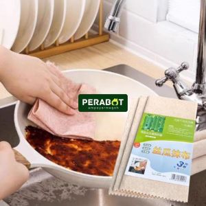 3 keping/Pek (28cm*30cm) Penyerap Minyak Kain Loofah Asli Tulen Dapur Kain Cuci Pinggan Menyerap Air Kitchen Dishwashing