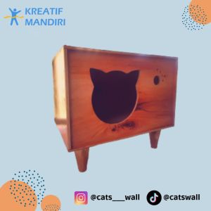 Cat Box Ruang Tamu Uk. L - Tipe Kepala Kucing Vernis Clear