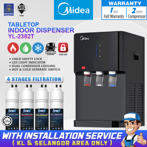 [FREE INSTALL] MIDEA Water Dispenser Tabletop Hot Normal Cold Desktop Water Purifier Midea 2382 - Compressor Cooling - 4 Stages Antibacterial Filter (HALAL CERTIFIED)