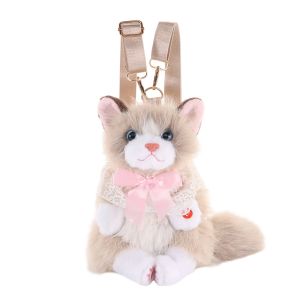 BTNM376423 Soft Fluffy Simulated Puppet Cat Backpack Realistic Cat Cute Cartoon Plush Doll Backpack Plush Cat Backpack Daypack