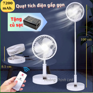 TẶNG CỦ SẠC- Quạt tích điện GẤP GỌN tiện lợi CÓ REMOTE điều khiển từ xa quạt kéo cao đến 1m 4 chế độ gió pin sạc dùng đến 6h