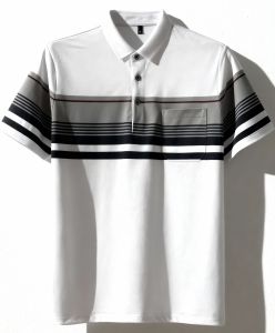 Men Classic Stripe Polo Shirt - Comfortable Plain Pattern Tee with Short Sleeves