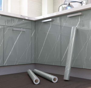 GIẤY DECAL DÁN BẾP TRÁNG NHÔM CÁCH NHIỆT KEO SẴN KHỔ 60CM MẪU VÂN ĐÁ MỚI NHẤT DB023 MẪU ĐÁ XÁM NHẠT SỢI TRẮNG