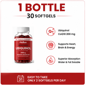 Coenzyme Q10 Ubiquinol 200mg + Vitamin E Antioxidant Skin & Cellular Wellness with Omega-3 DHA EPA Softgels