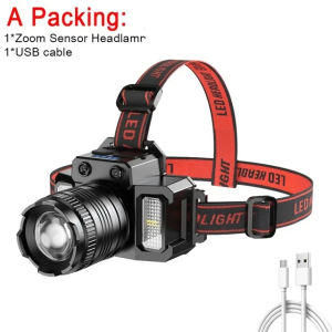 Lampu Suluh Kepala Tahan Lama Type C Rechargeable Zoom Super Bright Head lamp 3Mode Senter Kepala with Motion Sensor