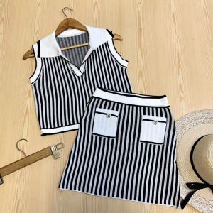 SET7343 Haeyin Stripe Collar Top n Skirt Knit Set
