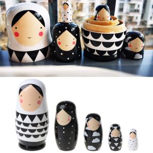 CUTE DIY 5ชิ้น/SE ของขวัญวันเด็ก เครื่องประดับตกแต่งบ้าน ตุ๊กตารังนก ของเล่นสีมือ ตุ๊กตาคอลเลกชัน ตุ๊กตาของเล่นตุ๊กตา Matryoshka ตุ๊กตาซ้อนซ้อนรัสเซีย ตุ๊กตารัสเซียทำด้วยไม้