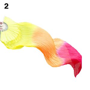 OWNNEW Kid Women Dancer Practice Gradient Color Rayon Silk Fans Long Silk Fans Belly Dancing Fan Silk Fans