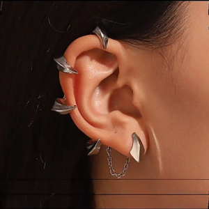 Shiny-Ear Cuff Wrap Left Ear Clip Earring Devils Fang Ear Bone Clip Ear Hook Single Halloween Earring Women Girl Teen