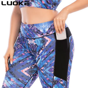 LUOKE Yoga Pants for Women Sport Pants Baju Perempuan Blue Print Big Size Fashion Sports Pants Can Wear Up To 94 Kg