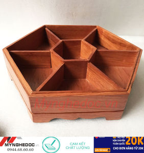 Hộp đựng bánh kẹo mứt Tết bằng gỗ hương cao cấp mẫu phúc lộc thọ