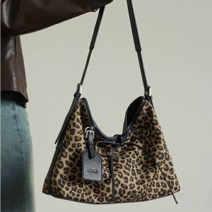 TKNUS Korean Style Leopard Print Shoulder Bag Handbag Solid Color Canvas Tote Bag Cute PU Leather Hobo Bags Women