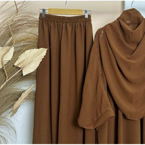 Yumna Set Rok Tunik Syar’i Pashmina Oval Wanita One set Tunik Melayu Bahan crinkle Airflow