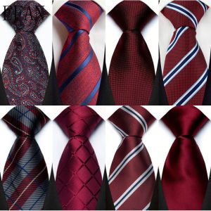 8CM Mens Necktie Red Dot Stripes Solid Burgundy Maroon Paisley Man Groom Neck Tie for Business Wedding Party Ties