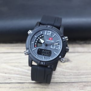 Jam tangan Pria Swiss A 1203M tali karet / rubber dualtime