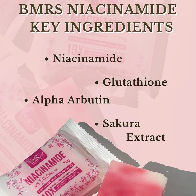 BMRS Niacinamide with Glutathione Premium Whitening Soap 10X Whitening For All Skin Type FDA Approved 70G