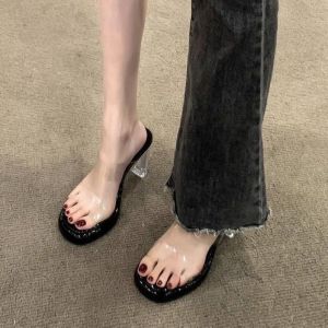 [Free Shipping] 9cm Height-Increasing Crystal Sandals for Women Summer Outdoor Slide Sandals 2026 New Style Elegant Transparent Strap High Heels