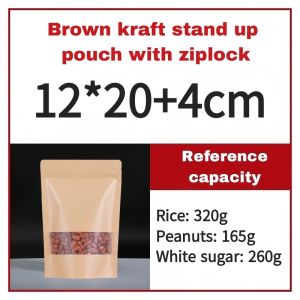 50pcs-100pcs Brown Kraft Stand Up Pouch with Ziplock/ Plastic Paper Bag Packaging