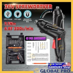 47PCS Cordless Screwdriver Set Electric Screwdriver Dual Position Handle with USB Cable LED Light for DIY Skru Driver