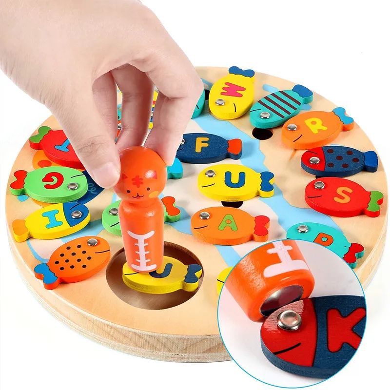 Moulty Magnetic Fishing Game Toddler Wooden Toys Preschool Alphabet Fish  Board Games for 2 3 4 Year Old Girls Boys Kids Birthday Learning Education  Math Toys with Magnet Poles
