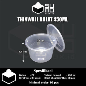 [1 PAK ISI 25 PCS] Thinwall bulat 450ml + tutup cup puding pudding / Mangkok plastik 450 ml FREE PACKING
