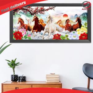 【Alloet】 11CT Handcraft Printed Embroidery Set DIY Running Horse Landscape Cross Stitch