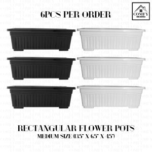Pack of Six (6) Rectangular Long Flower Pots Medium Size 13.5 Inches Home Gardening Pots Large Indoor Flower Pot Tall Outdoor Flower Pot - Lazada