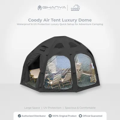 Coody Air Tent Luxury DOME / Ball Tent (5 meters diagonal) Large Inflatable Tent (Tenda Praktis) Waterproof & UV Protection Luxury Quick Setup for Adventure Camping / Glamping / Fishing / Bushcraft / Hiking - Black