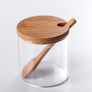 Set 3 lọ gia vị thủy tinh kèm khay - có nắp đậy và muỗng - gỗ tre cao cấp - Chihirostore.decor