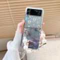 Omio for Galaxy Z Flip 4 Cute Case, Clear Holographic Heart Phone Case with Pearl Chain Bracelet Wrist Strap for Women Girls Aesthetic Glitter Rainbow Slim Shockproof Hard PC Cover. 