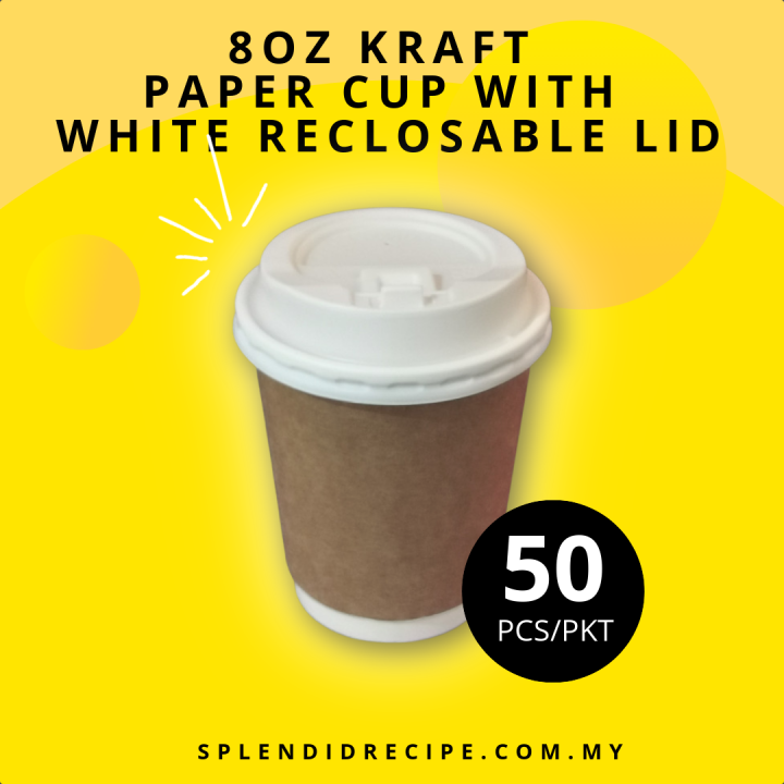 8oz Kraft Double Wall Paper Hot Cup With Reclosable Lid (50 pcs) | Lazada