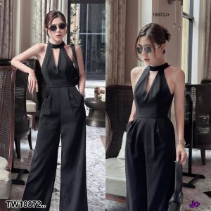 S18872 Jumpsuit จั้มสูทแขนกุด ขายาว ผูกโบว์คอหลัง ..
