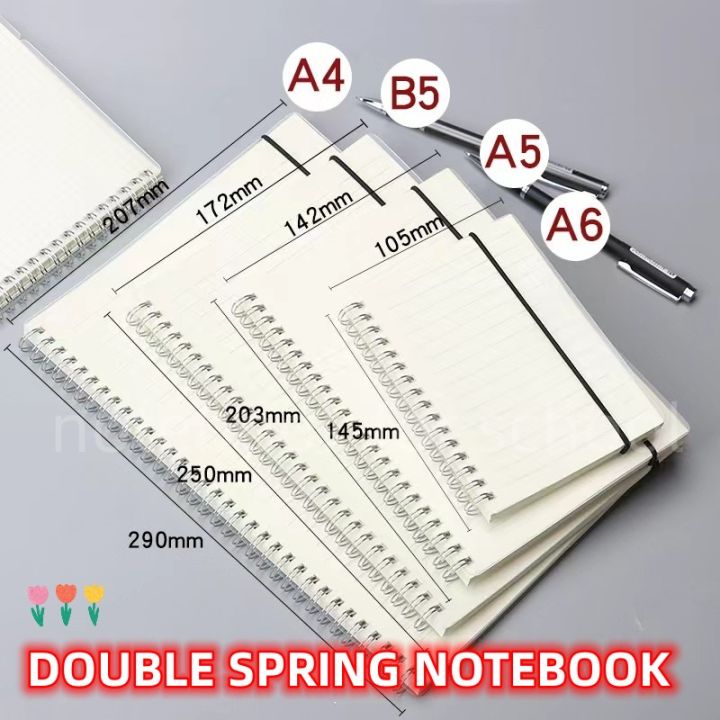 A5/A6/B5 Transparent PP binder line grid spiral notebook double spring college school office notepad