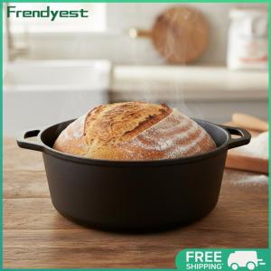 2-in-1 Pre-Seasoned Iron Double Dutch Oven Pot with Lid and Dual Handles Round Iron Mini Dutch Oven Pot for Indoor Outdoor