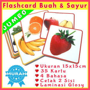 Flashcard JUMBO BUAH & SAYURAN 4 Bahasa Ukuran Besar Kartu Pintar Belajar Buah Sayur Flash Card Fruits Vegetables