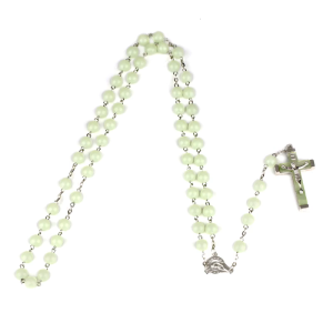 8mm Glow in the Dark Rosary Necklace Jesus Christ for Cross Pendant Noctilucent Long Chain Catholicism Religious Fashion