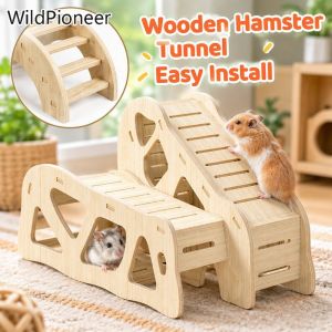 Wooden Hamster Tunnel Hideout House Easy Setup No Drill Toy For Gerbil Mice Other Small Pets