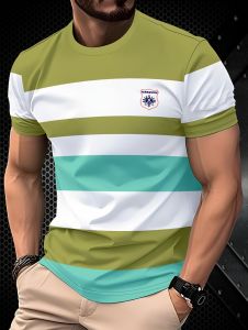 Summer Mens Stylish Short-Sleeve Round-Neck T-Shirt Simple Striped Contrast Color Casual Sports Business Wear Mens Clothing