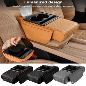 Car Armrest Storage Box durable leather Car Center Console Organizer With Cup Holder Armrest Storage Organizer Box Arm Rest For Car Mobile Phone Storage