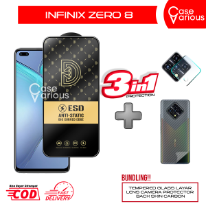 PAKET Tempered Glass Infinix Zero 8 Anti Gores Anti Debu Free Tempered Glass Kamera dan skin