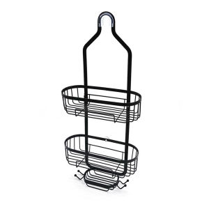 Wall Mounted Shower Caddy Organizer Punch-Free Bathroom Shelf Metal Bathroom Rack with Soap Holder No Drilling & Rustproof Basket with Hooks Shower Set for Bathroom Drain Rack Wall