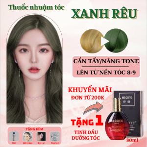 Thuốc nhuộm tóc màu Xanh Rêu - Cần tẩy / Nhuộm tóc tiện lợi tại nhà - Tặng kèm oxi trợ nhuộm