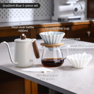 BINCOO Coffee Dripper Glass Light Blue Gradient Coffee Filter Cup Hand-Pour Coffee Maker Suit Dripper Set