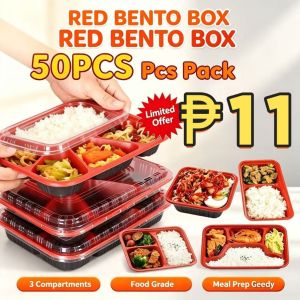 50pcs Disposable Bento Box Food Container Microwave Safe (2/3/4/5 Compartments) Takeout Tray