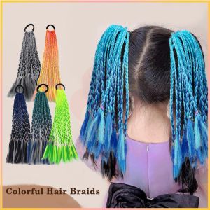 OKDEALS 1PCS 30ซม. ค่ะ เปียผมเด็ก แถบยางรัด สีสันสดใส เปียปลอมถัก แฟชั่นสำหรับผู้หญิง เจ้าหญิง Headwear วิกผมหางม้าสำหรับเด็กผู้หญิง