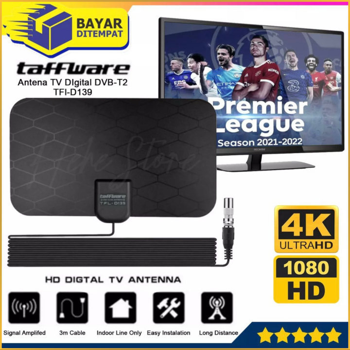 CD Antena TV Super Jernih LED Antena TV Set Top Box Untuk LED Tabung Digital Indoor DVB-T2 4K High Gain 25dB TFL-D139 Taffware Tipi Televisi Tabung Tempel Dinding Dalam Murah Paling Laris