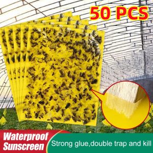 100PCS Strong Flies Traps Bugs Sticky Board Yellow Double-Sided Sticky Insect Board Catching Gnat Traps Killer For Indoor Outdoor Flying Plant Insect Like Fungus Gnats Whiteflies Aphids Leaf Miners Other Flying Plant Insects 10x20cm