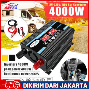 【COD+Ready Stock】Asli Inverter Mobil 4000W Inverter Gelombang Sinus Modifikasi Inverter DC 12V Ke AC 220V Konverter Charger Daya Mobil dengan Tampilan Port USB Ganda 2.1 A Inventer Dc 12v to Ac 4000watt Inverter Frekuensi Tinggi Daya Sebenarnya 300W