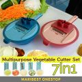 7in1 Vegetable Cutter Shredder Vegetable Slicer Fruit Cutter with Basket Multifunction Kitchen Vegetables Food Chopper. 